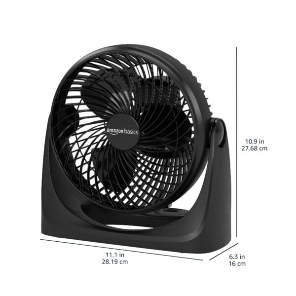 Amazon Basics Air Circulator Fan, Desk Fan for Bedroom, Home and Office, With 90-Degree Tilt Head, 3 Speed Settings, Lightweight (3 LBS), 35 Watts, Black, 11.1"W x 6.3"D x 10.9"H - Image 3