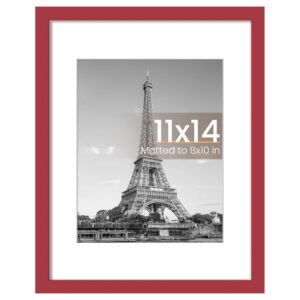 upsimples 11x14 Picture Frame, Display Pictures 8x10 with Mat or 11 x 14 Without, Wall Hanging Photo Frames, Red, 1 Pack