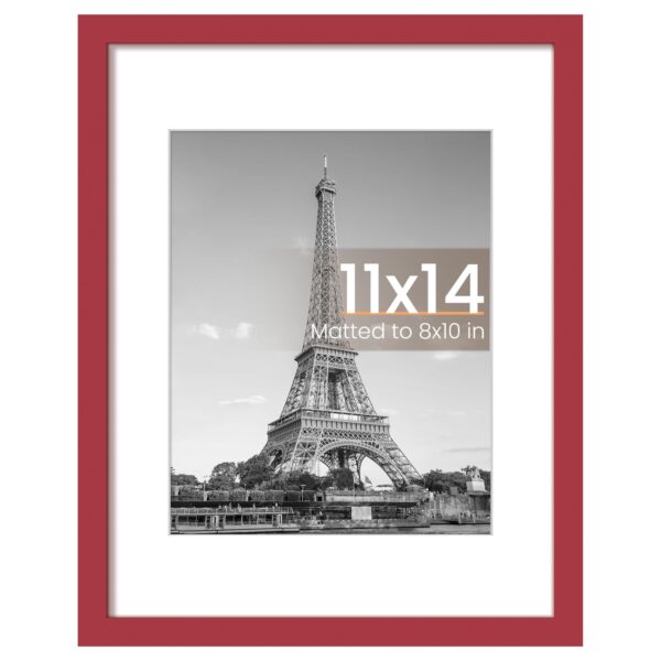 upsimples 11x14 Picture Frame, Display Pictures 8x10 with Mat or 11 x 14 Without, Wall Hanging Photo Frames, Red, 1 Pack