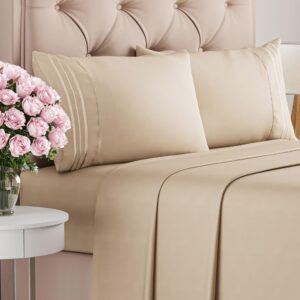 King Size 4 Piece Sheet Set - Comfy Breathable & Cooling Bed Sheets Set - Hotel Luxury Bedding for Women, Men, Kids & Teens - Deep Pockets, Easy Secure Fit, Soft and Wrinkle Free - Oeko-Tex - Cream