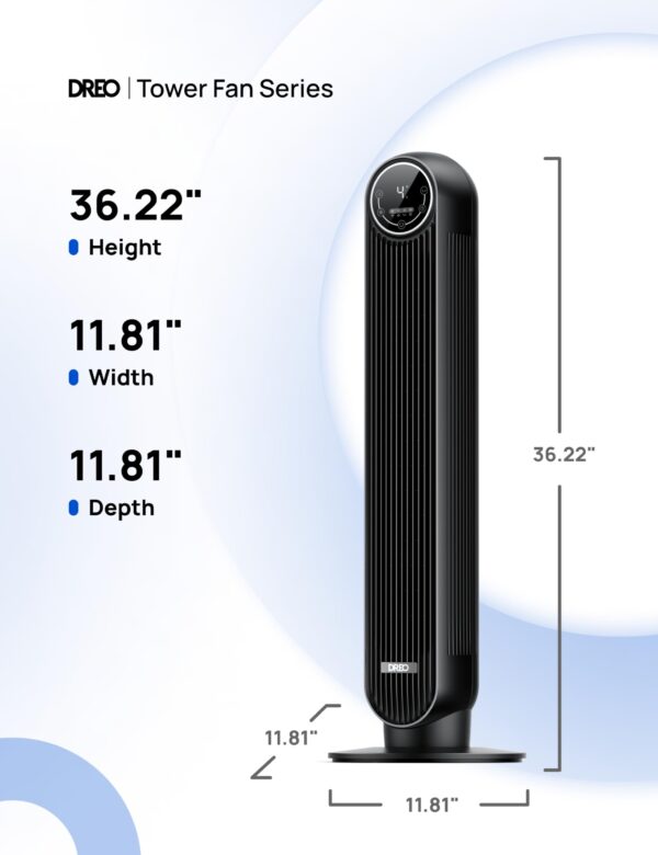 Dreo Tower Fan for Bedroom, 25ft/s Velocity Quiet Floor Fan, 90° Oscillating Fans for Indoors with 4 Speeds, 4 Modes, 8H Timer, Standing Fans, Bladeless Fan, Black, Nomad One (DR-HTF007) - Image 8