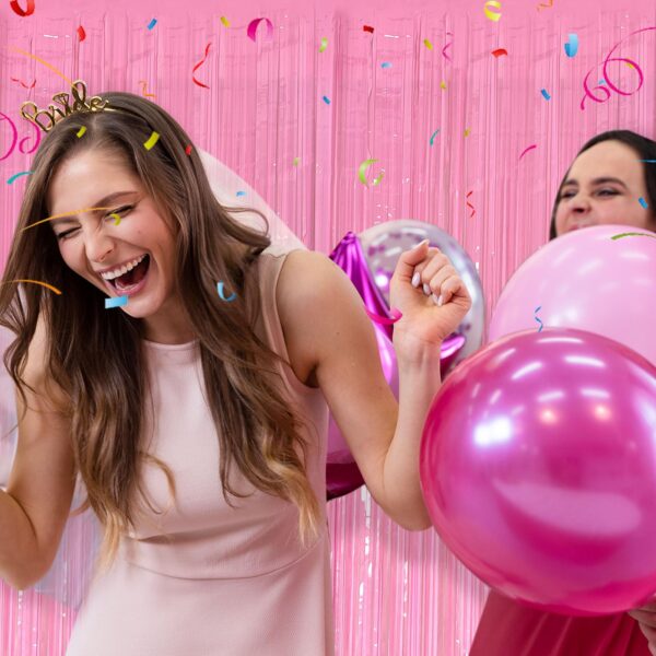 20 Pack Foil Curtain Pink Backdrop Streamers Metallic Tinsel Fringe Curtains Photo Booth Props for Birthday Wedding Engagement Bachelorette Christmas Holiday Celebration Party Decorations - Image 2