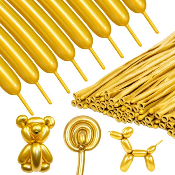 ZBYDNG Metallic Gold Long Balloons Premium 260 Twisting Animals Magic Balloons for Birthday Kids Wedding Party Supply 100pcs