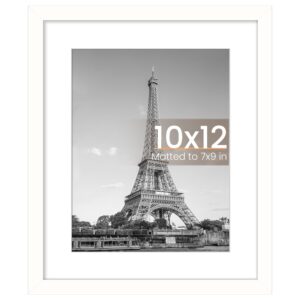 upsimples 10x12 Picture Frame, Display Pictures 7x9 with Mat or 10 x 12 Without, Wall Hanging Photo Frames, White, 1 Pack