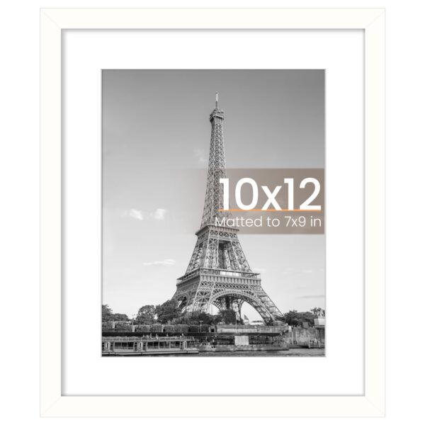 upsimples 10x12 Picture Frame, Display Pictures 7x9 with Mat or 10 x 12 Without, Wall Hanging Photo Frames, White, 1 Pack