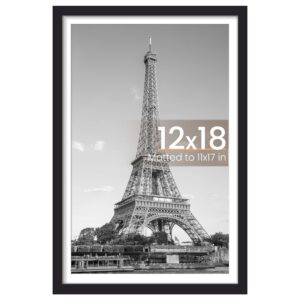 upsimples 12x18 Picture Frame, Display Pictures 11x17 with Mat or 12 x 18 Without, Wall Hanging Poster Frames, Black, 1 Pack