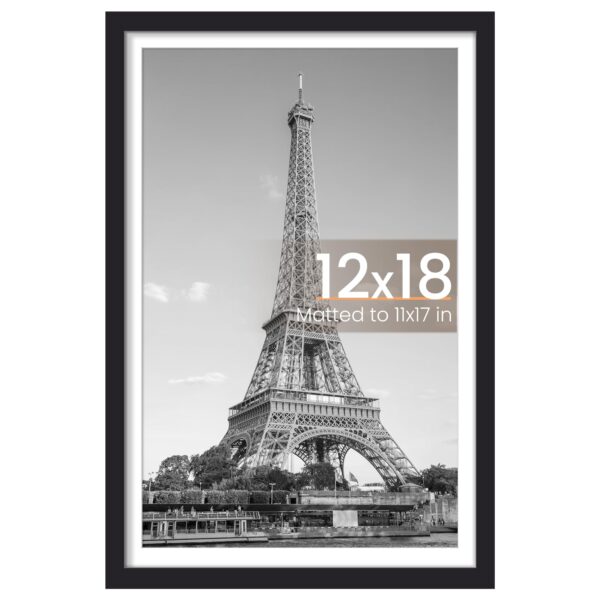 upsimples 12x18 Picture Frame, Display Pictures 11x17 with Mat or 12 x 18 Without, Wall Hanging Poster Frames, Black, 1 Pack