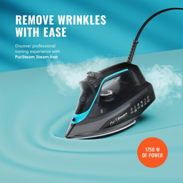 Pursteam SteamBurst+ 1750W Steam Iron, Ceramic Soleplate, Adjustable Steam, Burst of Steam, Self-Clean, Anti-Calc, Anti-Drip, Powerful & Long-Lasting Steam for All Fabrics - Image 2