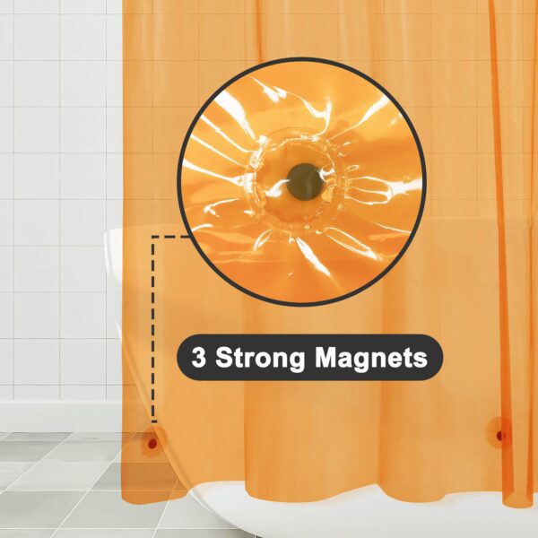 Barossa Design Extra Long Shower Curtain Liner with 3 Magnets - 72" x 84" XL, Waterproof PEVA Lightweight Shower Liner for Bathroom, PVC Free, Metal Grommets - Clear Orange, 72x84 - Image 3