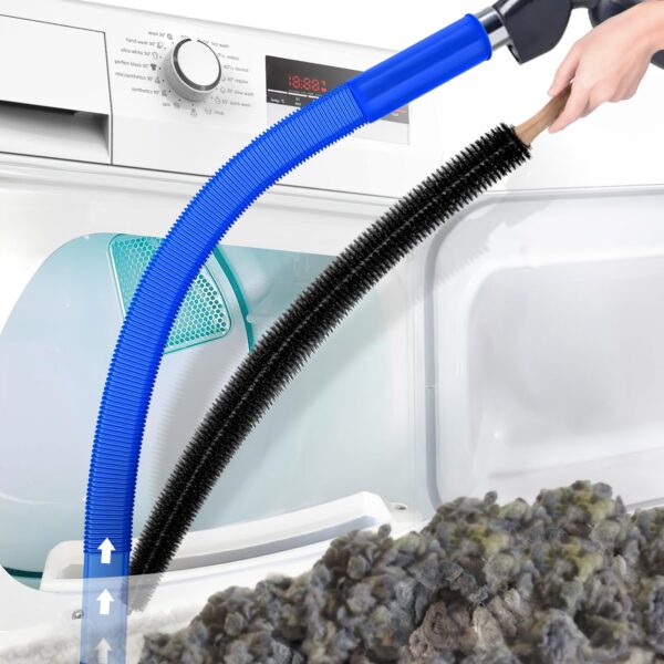 PetOde 2 Pieces Dryer Vent Cleaner Kit Compatible with All Vacuum Cleaner, Dryer Lint Brush and Vacuum Hose Attachment, Quickly Lint Remover, Deep Blue