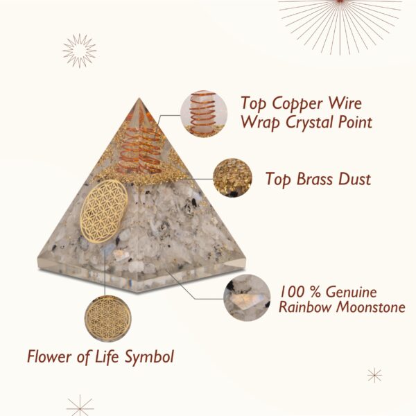 Agate Mart Orgonite Pyramids featuring Moonstone and Black Tourmaline Pendant - Emitting Vibrant Energy Pyramid for Anti-stress - Calmness – Growth – Strength – Healing Crystal Gemstone - Image 5