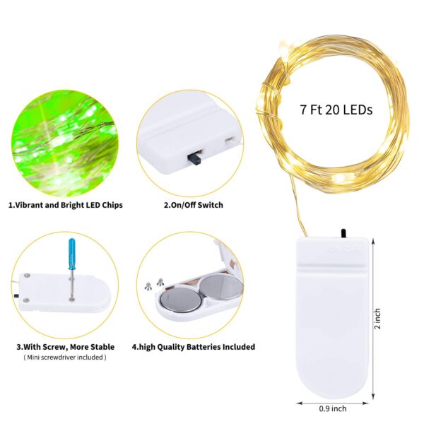 Brightown 12 Pack Multi Color Led Fairy Lights Battery Operated String Lights Waterproof Silver Wire 7 Feet 20 Led Firefly Starry Moon Lights for DIY Wedding Party Bedroom Patio Christmas - Image 7