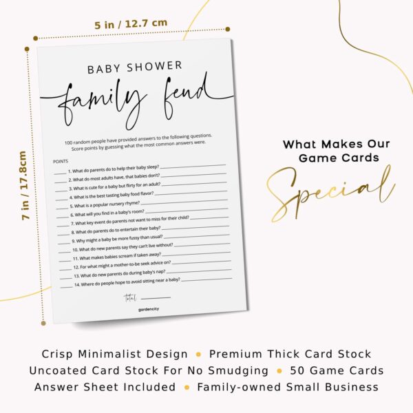 Baby Shower Games - 50 Baby Shower Family Feud Game Cards, Boy or Girl, Gender Neutral, Minimalist - Image 4