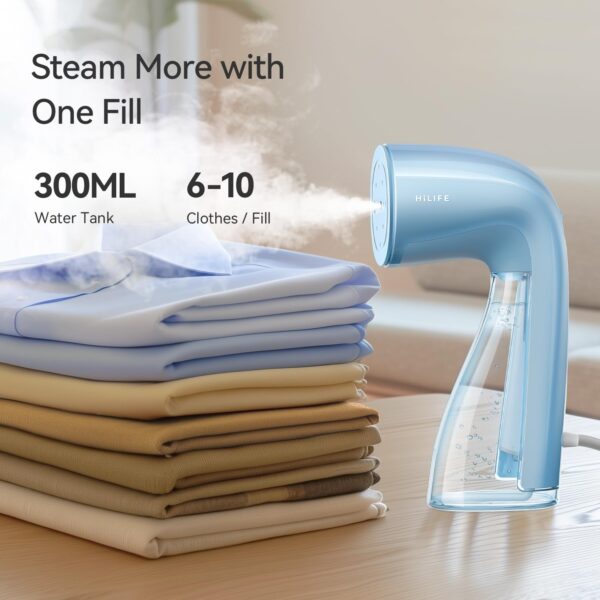 HiLIFE Steamer for Clothes, 1100W Clothes Steamer with Large 300ml Tank, Handheld Clothing Steamer, Fabric Wrinkle Remover, Portable & Compact Travel Size Garment Steamer ONLY FOR 120V (Blue) - Image 3