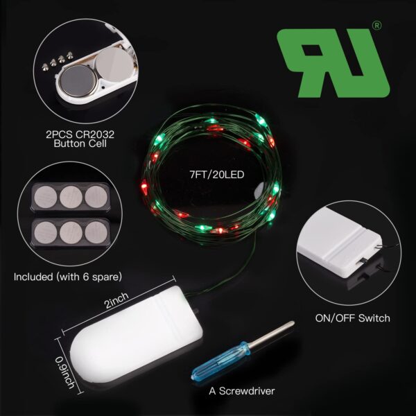 Brightown 12 Pack Led Fairy Lights Battery Operated String Lights Waterproof Silver Wire 7 Feet 20 Led Firefly Starry Moon Lights for DIY Wedding Party Bedroom Patio Christmas (12 Pack, Red & Green) - Image 4