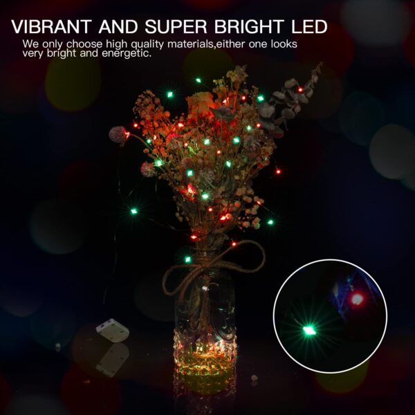 Brightown 12 Pack Led Fairy Lights Battery Operated String Lights Waterproof Silver Wire 7 Feet 20 Led Firefly Starry Moon Lights for DIY Wedding Party Bedroom Patio Christmas (12 Pack, Red & Green) - Image 2