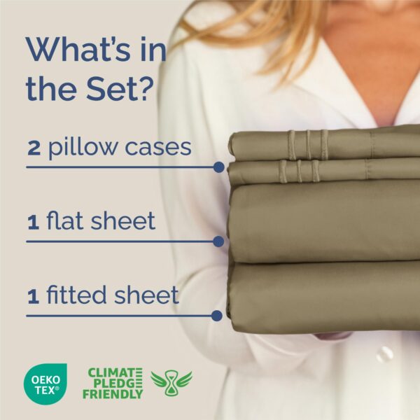King Size 4 Piece Sheet Set - Comfy Breathable & Cooling Bed Sheets Set - Hotel Luxury Bedding for Women, Men, Kids, Teens, Boys & Girls - Deep Pockets, Ultra-Soft and Wrinkle Free - Oeko-Tex - Khaki - Image 2
