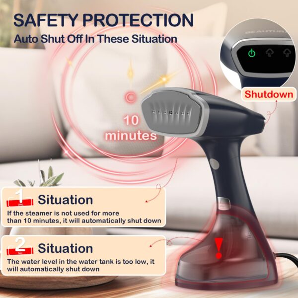 BEAUTURAL Handheld Garment Steamer for Clothes, Handheld steamer with Foldable Design, Easy to Remove Wrinkles, 1500W, 25-Second Fast Heat up, 2 Steam Level Setting with Continuous Steaming - Image 4