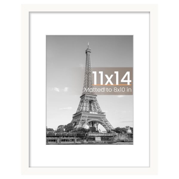 upsimples 11x14 Picture Frame, Display Pictures 8x10 with Mat or 11x14 Without Mat, Wall Hanging Photo Frame, White, 1 Pack