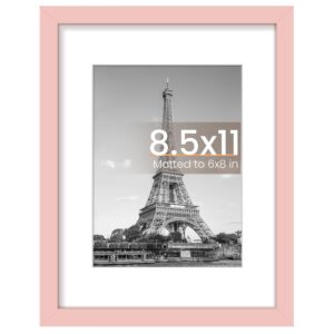 upsimples 8.5 By 11 Picture Frame, Display Pictures 6x8 with Mat or 8.5 x 11 Without, Wall Hanging Photo Frames, Pink, 1 Pack