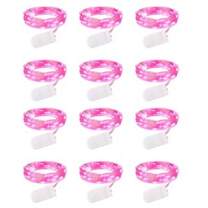 Brightown Valentine's Day 12 Pack Pink Led Fairy Lights Battery Operated String Lights Waterproof Silver Wire 7 Feet 20 Led Firefly Starry Moon Lights for DIY Wedding Party Bedroom