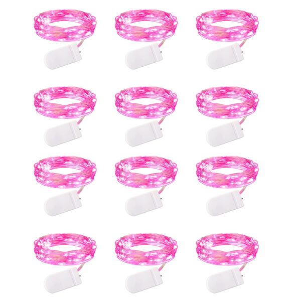 Brightown Valentine's Day 12 Pack Pink Led Fairy Lights Battery Operated String Lights Waterproof Silver Wire 7 Feet 20 Led Firefly Starry Moon Lights for DIY Wedding Party Bedroom