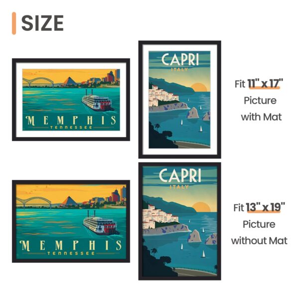 upsimples 13x19 Picture Frame, Display Pictures 11x17 with Mat or 13 x 19 Without, Wall Hanging Poster Frames, Black, 1 Pack - Image 3