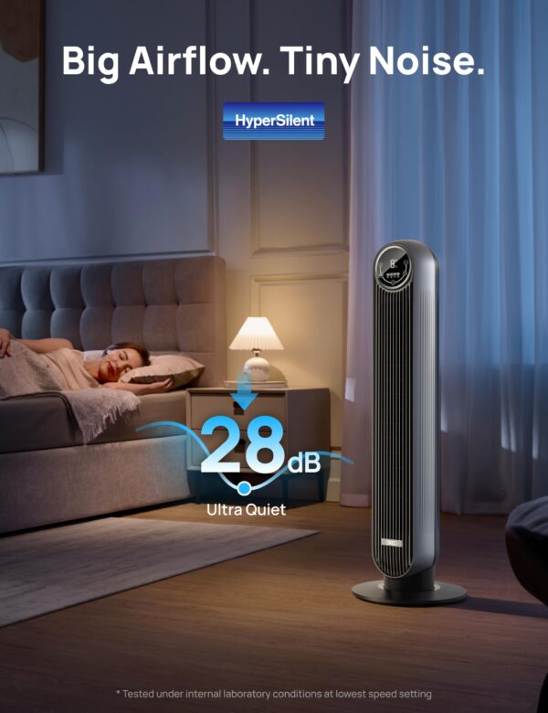 Dreo Tower Fan for Bedroom, 25ft/s Velocity Quiet Floor Fan, 90° Oscillating Fans for Indoors with 4 Speeds, 4 Modes, 8H Timer, Bladeless Fan, Standing Fans, Silver, Nomad One (DR-HTF007) - Image 5