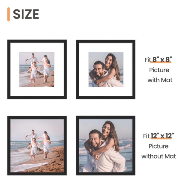 upsimples 12x12 Picture Frame, Display Pictures 8x8 with Mat or 12x12 Without Mat, Wall Hanging Photo Frame, Black, 1 Pack - Image 3