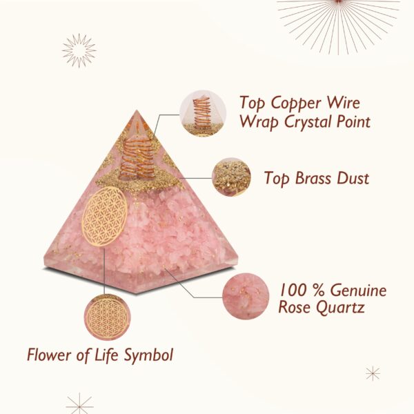 Agate Mart Rose Quartz Pyramid - Healing Crystals for Success - Amplify Meditation with Orgonite Energy, Includes Black Tourmaline Pendant - Image 5