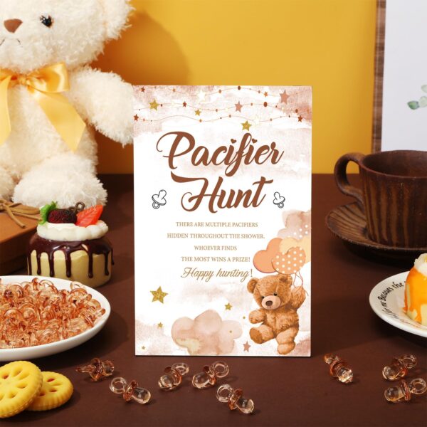 Thyle 51 Pcs Pacifier Hunt Baby Shower Games Include Hunt Sign and 50 Acrylic Pacifiers for Baby Shower Game Decoration Gift Sets Gender Reveal Party Decor(Brown Bear) - Image 5