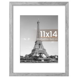 upsimples 11x14 Picture Frame, Display Pictures 8x10 with Mat or 11 x 14 Without, Wall Hanging Photo Frames, Gray, 1 Pack