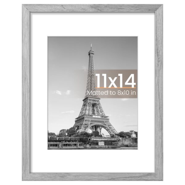 upsimples 11x14 Picture Frame, Display Pictures 8x10 with Mat or 11 x 14 Without, Wall Hanging Photo Frames, Gray, 1 Pack