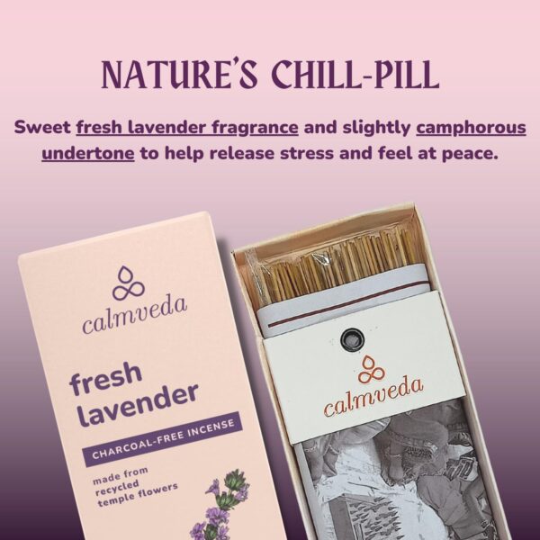 Fresh Lavender Incense for Calming - 80 Charcoal Free Incense Sticks, Made from Upcycled Flowers | Organic Incense Sticks Non Toxic | Use for Relaxation & Improves Sleep - Image 3