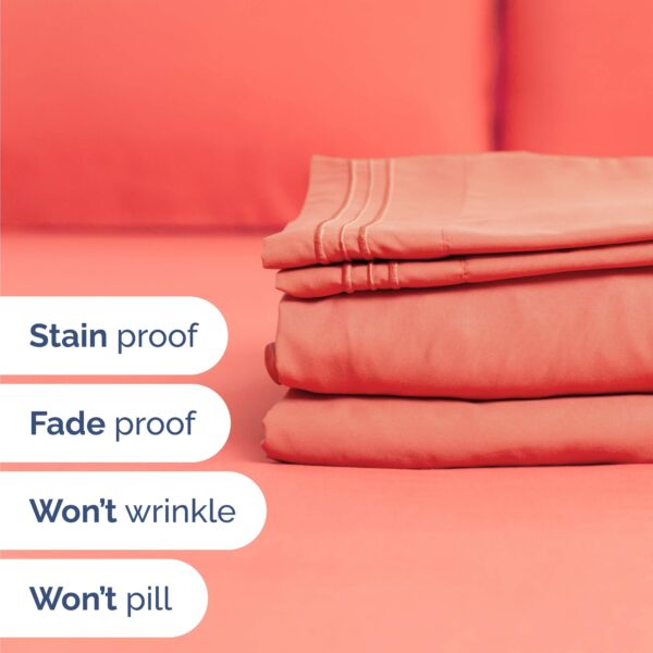 Twin Size 3 Piece Sheet Set - Comfy Breathable & Cooling Bed Sheets Set - Hotel Luxury Bedding for Women, Men, Kids, Teens, Boys & Girls - Deep Pockets, Ultra-Soft and Wrinkle Free - Oeko-Tex - Coral - Image 5
