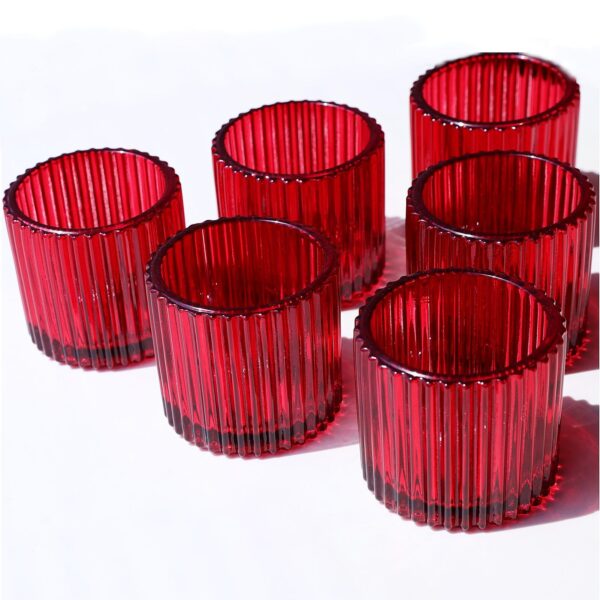 VOHO Red Votive Candle Holders for Christmas Valentines Day Decoration, Vintage Ribbed Tea Lights Candle Holder for Wedding, 6pcs Large Tealight Candle Holder for Votives Tea Lights(2.75'' x 2.56'') - Image 3