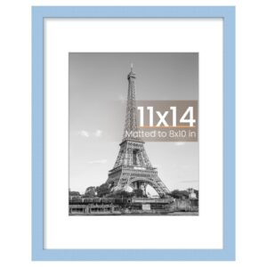 upsimples 11x14 Picture Frame, Display Pictures 8x10 with Mat or 11 x 14 Without, Wall Hanging Photo Frames, Blue, 1 Pack