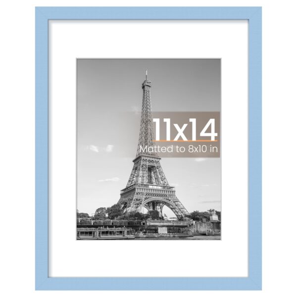 upsimples 11x14 Picture Frame, Display Pictures 8x10 with Mat or 11 x 14 Without, Wall Hanging Photo Frames, Blue, 1 Pack