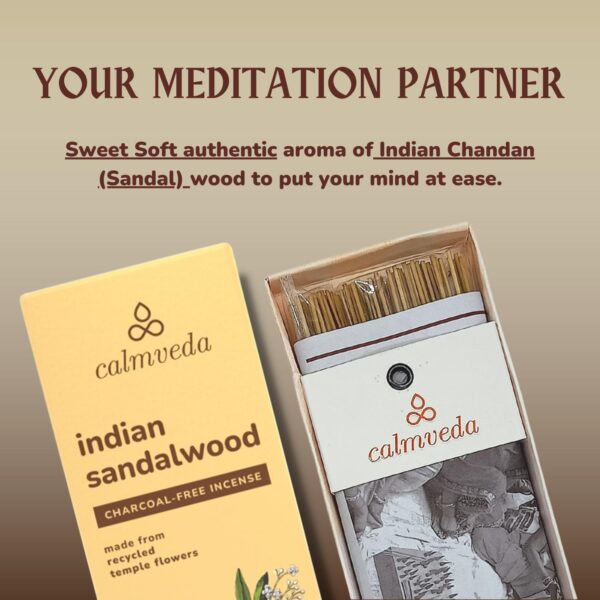 Indian Sandalwood Incense Sticks - 80 Sticks, Charcoal Free, Upcycled Flowers, All Natural, Non Toxic, Meditation & Stress Relief - Image 3
