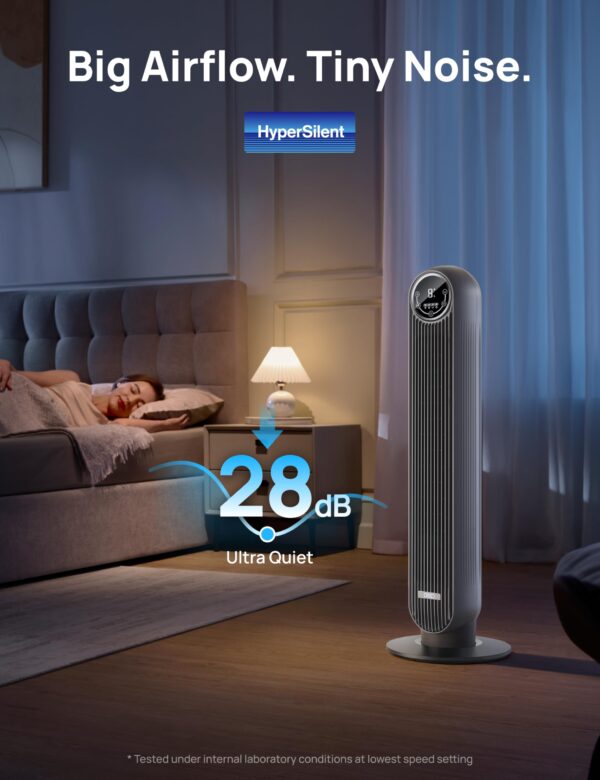 Dreo Tower Fan for Bedroom, 25ft/s Velocity Quiet Floor Fan, 90° Oscillating Fans for Indoors with 4 Speeds, 4 Modes, 8H Timer, Bladeless Fan, Standing Fans, Grey, Nomad One (DR-HTF007) - Image 3