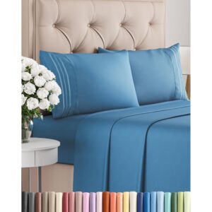 Queen Size 4 Piece Sheet Set - Comfy Breathable & Cooling Bed Sheets Set - Hotel Luxury Bedding for Women, Men, Kids, Teens, Boys & Girls - Deep Pockets, Soft and Wrinkle Free - Oeko-Tex - Denim Blue
