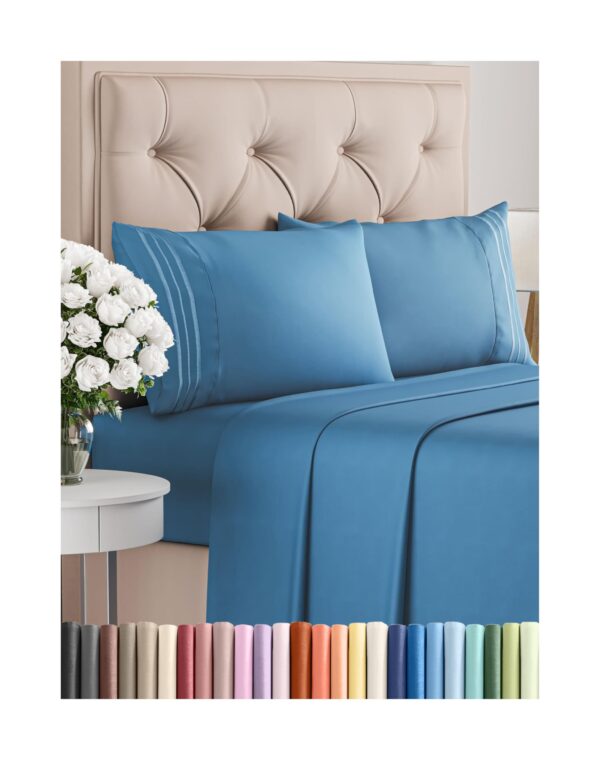 Queen Size 4 Piece Sheet Set - Comfy Breathable & Cooling Bed Sheets Set - Hotel Luxury Bedding for Women, Men, Kids, Teens, Boys & Girls - Deep Pockets, Soft and Wrinkle Free - Oeko-Tex - Denim Blue
