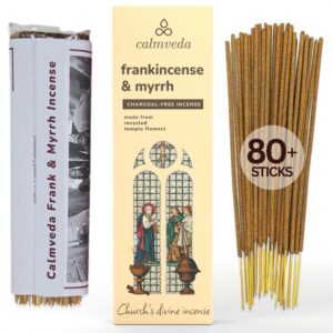 Calmveda Church Frankincense and Myrrh Incense - (80 Sticks) Charcoal Free Incense, Made from upcycled Flowers | Used as Spiritual Healing Incense in Church (Handmade Olibanum Incense)