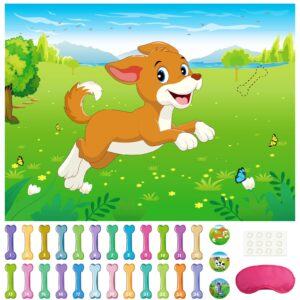 Morcheiong Pin The Tail on The Dog Birthday Party Game with 48pcs Bones, Give The Puppy A Bone Game for Kids' Dog Birthday Party Supplies