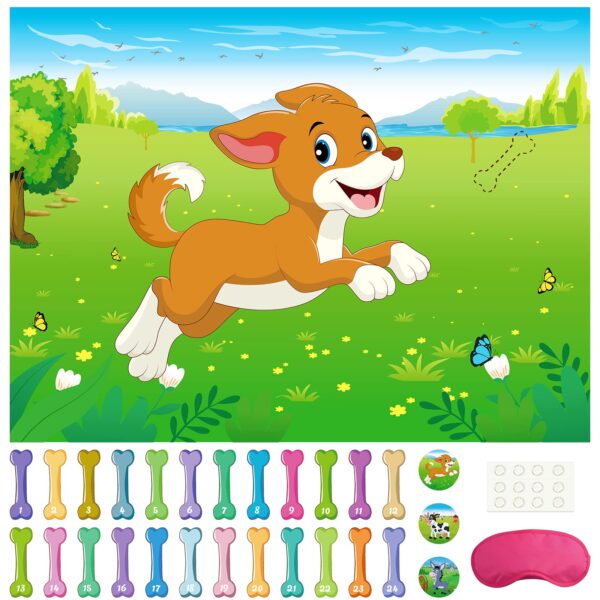 Morcheiong Pin The Tail on The Dog Birthday Party Game with 48pcs Bones, Give The Puppy A Bone Game for Kids' Dog Birthday Party Supplies
