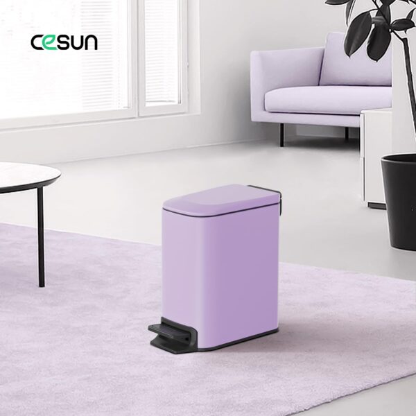 Cesun Small Bathroom Trash Can with Lid Soft Close, Step Pedal, 6 Liter / 1.6 Gallon Stainless Steel Garbage Can with Removable Inner Bucket, Anti-Fingerprint Finish (Purple) - Image 2
