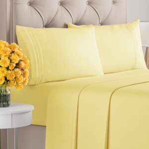 Queen Size 4 Piece Sheet Set - Comfy Breathable & Cooling Bed Sheets Set - Hotel Luxury Bedding for Women, Men, Kids, Teens, Boys & Girls - Deep Pockets, Ultra-Soft, Wrinkle Free - Oeko-Tex - Yellow
