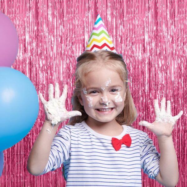 2 Pack Foil Curtain Backdrop Pink Metallic Tinsel Foil Fringe Curtains Photo Booth Props for Birthday Wedding Engagement Baby Shower Bachelorette Christmas Holiday Celebration Party Decorations - Image 6