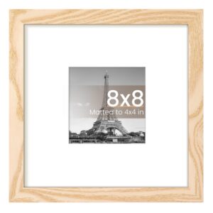 upsimples 8x8 Picture Frame, Display Pictures 4x4 with Mat or 8 x 8 Without, Wall Hanging Photo Frames, Natural, 1 Pack