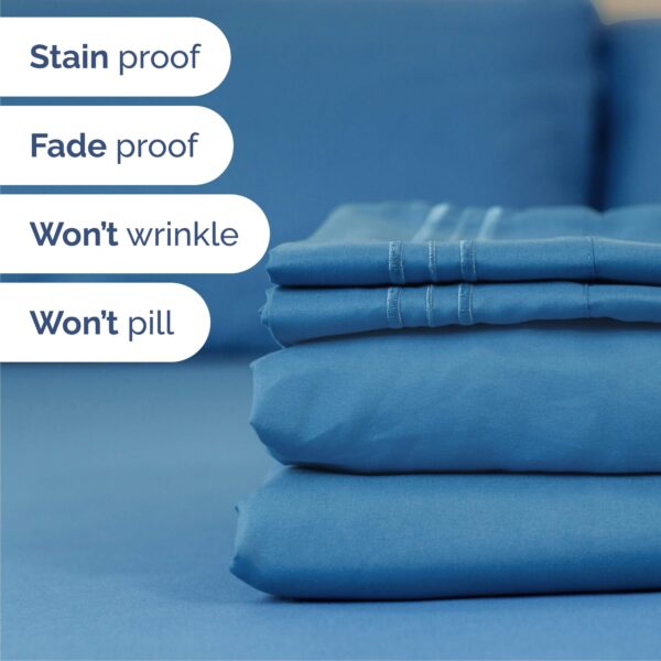 Queen Size 4 Piece Sheet Set - Comfy Breathable & Cooling Bed Sheets Set - Hotel Luxury Bedding for Women, Men, Kids, Teens, Boys & Girls - Deep Pockets, Soft and Wrinkle Free - Oeko-Tex - Denim Blue - Image 5